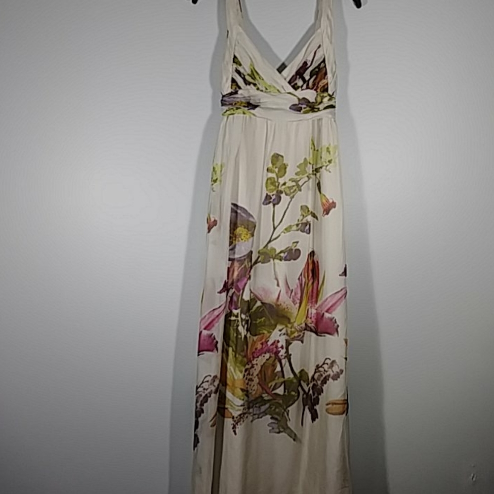 Zara Woman Cream/ floral maxi slvless dress Sz S
